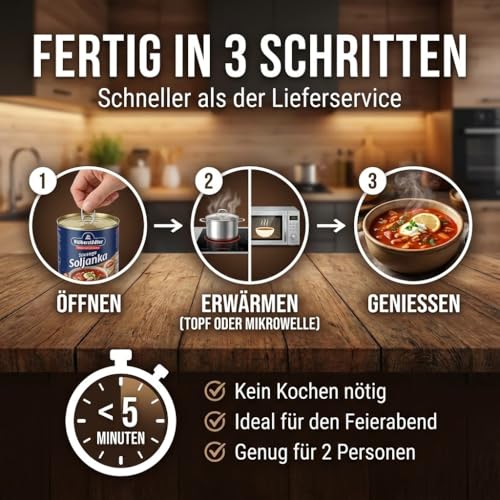 Halberstädter Soljanka 800ml – deftige Wurst-Soljanka in der Dose – Fertiggericht aus Ost-Tradition – pikant & herzhaft – Konserve mit Fleisch & saurer Sahne – Bild 5