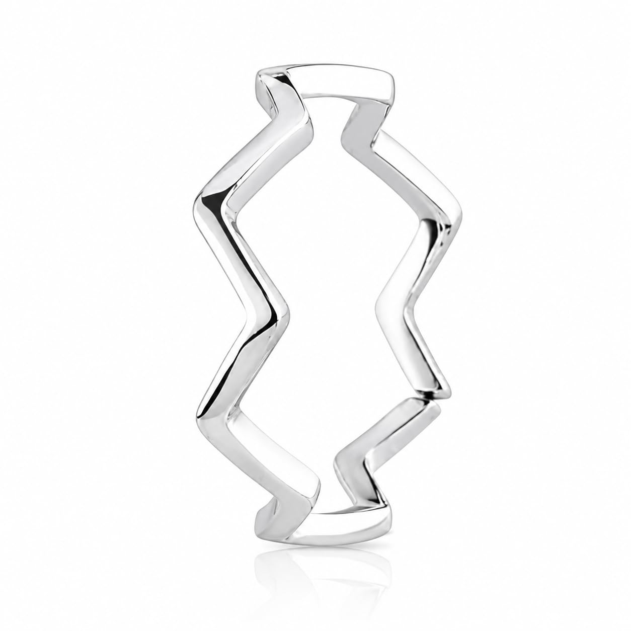 Pure Sterling Silver 925 Simple Plain ZigZag Adjustable Rings For Women & Girls-image-2