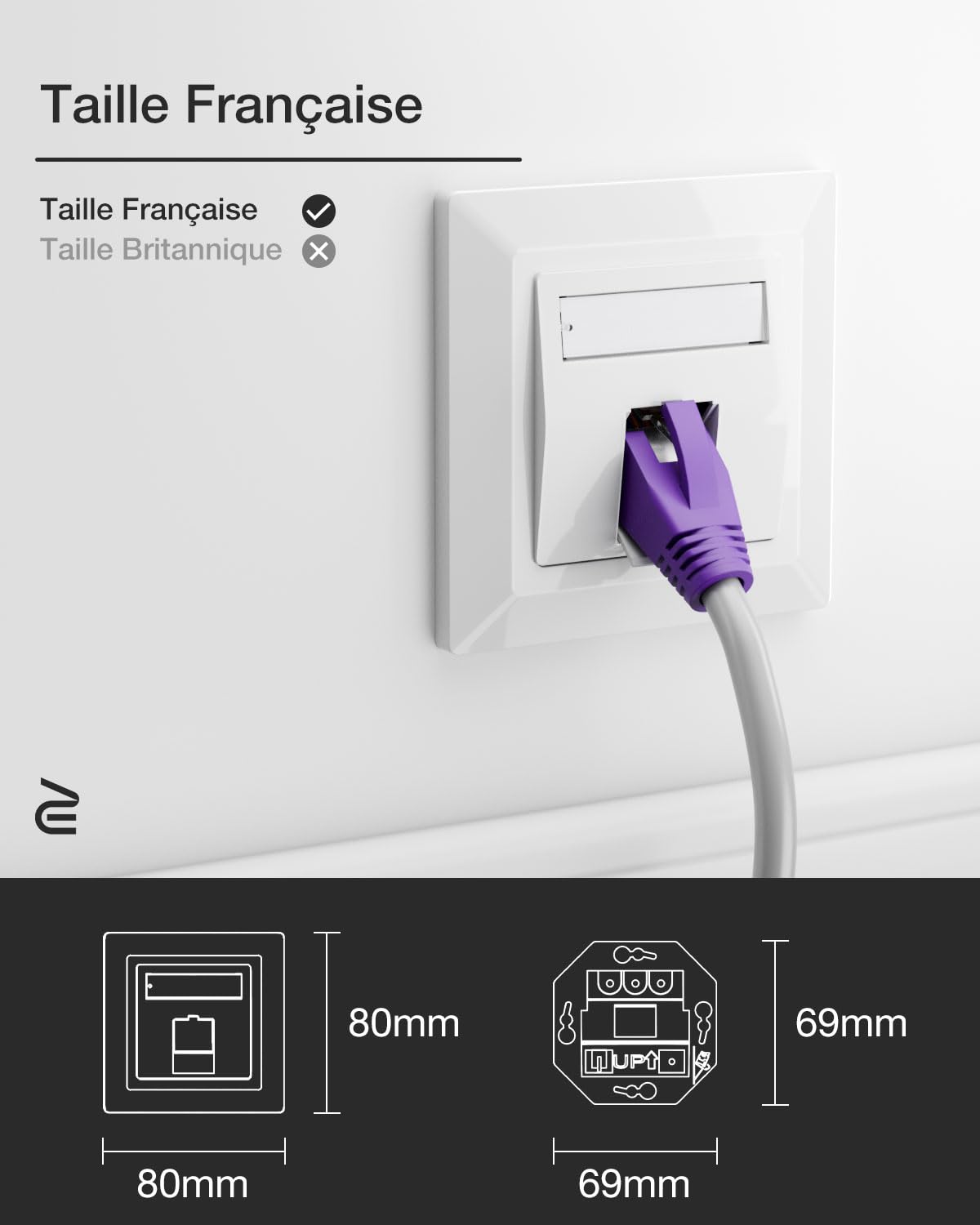 VCELINK 1 Port Prise Réseau Encastrée avec Keystone RJ45 CAT7, 5 Pièces