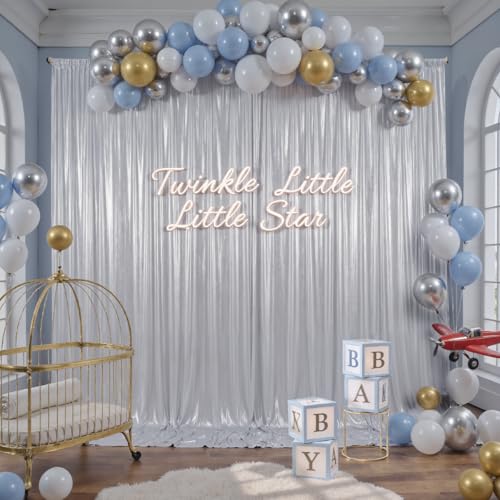 10x10ft Silver Sequin Backdrop Curtain for Parties Glitter Photo Backdrop Wrinkle Free Polyester Drapes Shimmer Back Drop for Wedding Birthday Baby Shower Photography Shiny Background 2 Panels 5x10ft