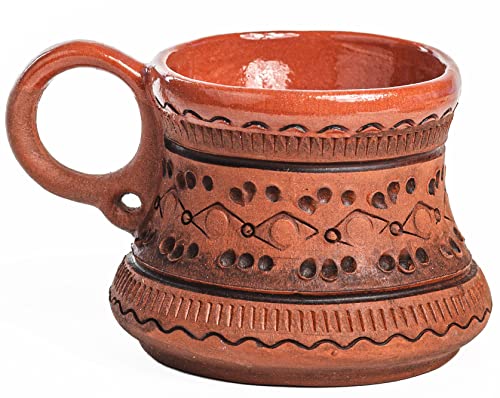 Handmade Clay Coffee Mugs Diner Potbelly Coffee Mug Earthenware & Saucer 5oz(150ml) - Nordic Coffee Mug Ceramic Viking Coffee Mugs - Stone Coffee Mug Diner Mugs for Coffee - Tea Unglazed Clay Cup
