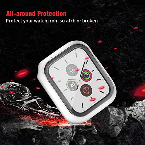 Image of HANKN (2 Pack Hard PC Case 45mm for Apple Watch Series 7 8 9 45mm Tempered Glass Screen Protector Case, Full Coverage Shockproof Ultra-thin Shell Iwatch Bumper Cover (White+White, 45 mm)