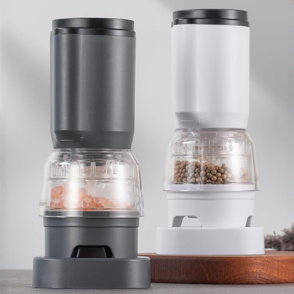 Elektrische Pfeffermühle Wiederaufladbar mit Einstellbarer Körnung - USB Salz und Gewürzmühle 1300mAh für Küche & Grill(White)
