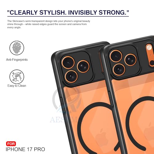 Image of AESTMO iPhone 17 Pro Back Cover | 360 Protection | Crystal Clear Hard Back Transparent | Compatible with MagSafe Accessories (PC+TPU, Black Bumper)
