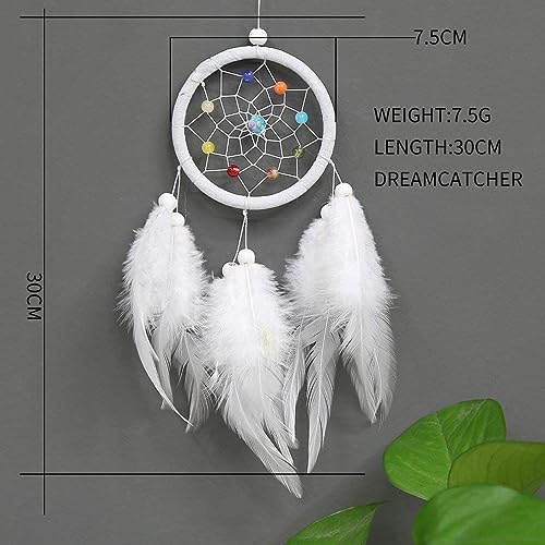 Colgante de plumas verdes y atrapasueños circular blanco artesanal para decoración de pared 3