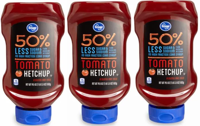 50% Less Sugar & Sodium Tomato Ketchup (Pack Of 3 Bottles) 19.5 oz
