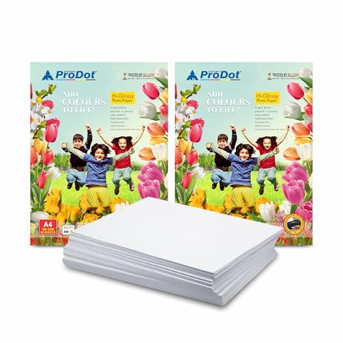 Image of ProDot Water Proof & Instant Dry Glossy White A4 Photo Paper for Card & Picture Printing (100 Sheets, 8.3 inchx11.7''each) (180 GSM, Pack of 02)