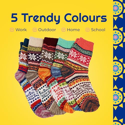 Sunny Socks 5 Pairs Ladies Thermal Socks in Snowflake - Cozy, Warm & Breathable Winter Socks for Women - Soft Cotton & Colorful Wool Nordic Design - Fluffy Stylish Bed Socks - Fits UK Size 3-7 - Image 5