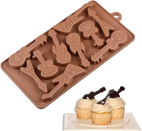 Miniatura 5 de Molde de silicona para tartas de silicona con forma de guitarra de 10 cuadrículas, cubitos de hielo, pudín de dulce de azúcar, molde 3D,