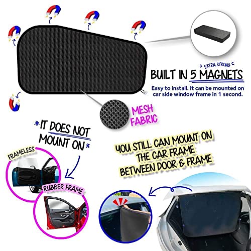 Ggomaart Driver Side Window Sun Shade - Window Universal Reversible Magnetic Car Curtain For Baby And Kids With Sun Protection Block Damage From Direct Bright Sunlight, And Heat - Solid Black Bundle #TOP1