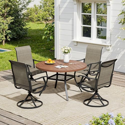 Image of VICLLAX 40.6 inch Round Outdoor Table, Patio Dining Table for 4 with Umbrella Hole for Garden Lawn Deck Backyard, Walnut
