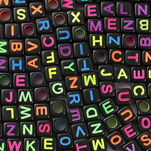 1200pcs 6×6mm Alphabet Beads Black Cube Acrylic Colorful Letter Beads, for Bracelets and Jewelry Making