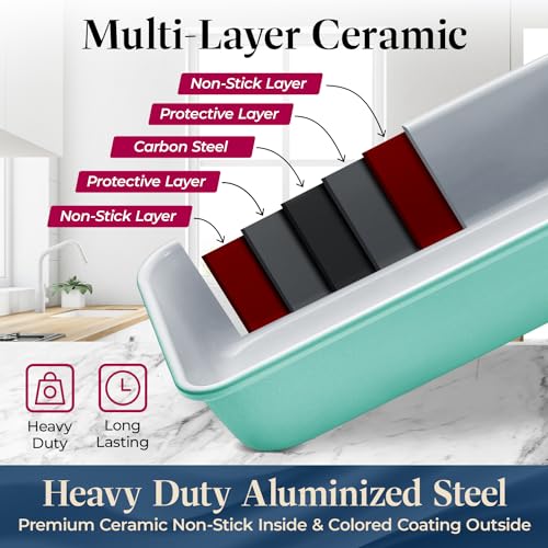 Bakken 8-Piece Stackable Bakeware Set - Ceramic Non-Stick Coating, Baking Sheets, Assorted Baking Pans, PTFE, PFOA & PFOS Free - Healthy Baking, Ergonomic Handles, Cooling Rack, Non-Toxic, Oven-Safe - Image 5