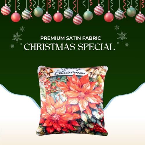 Image of Decorative Satin Sofa Cushion Covers Set of 5, 16 x 16 Inches, Multicolor Floral Printed Pillow Covers for Living Room, Bedroom, Couch & Sofa, Soft Glossy Fabric, Zipper Closure