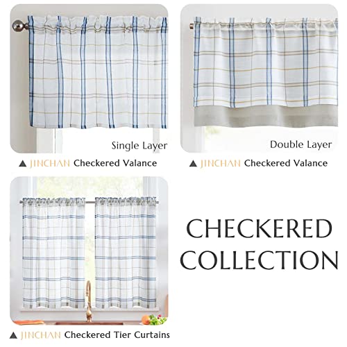Jinchan Valance Curtain Classic Buffalo Checkered Double Layer Small Window Valance For Kitchen Living Room Overlay Blackout Valance 18 Inches 1 Panel Rod Pocket Blue And Taupe Striped On Off White #TOP7