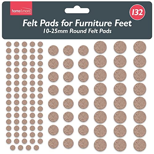 132pk Round Felt Pads for Furniture Feet | 10-25mm | Beige Furniture Pads Floor Protectors for Furniture Legs | Felt Furniture Pads | Felt Pads for Chair Legs | Chair Leg Pads | Furniture Felt Pads