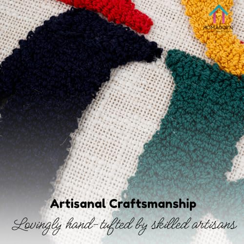 Image of HOMADORN 100% Cotton Hand Tufted Cushion Cover | Text Pattern Decorative Pillow Case | Boho Sofa Cushion Cover for Living Room | Soft & Durable | (16x16 Inches) (1, Home Multicolor)