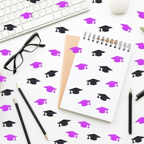 Image of Purple and Black Graduation Cap Confetti 2026, Class of 2026 Table Centerpiece Grad Confetti for 2026 Graduation Party Decorations Supplies
