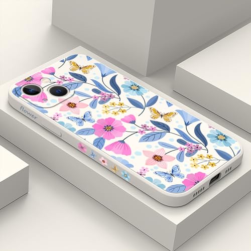 Coque iPhone 13 silicone liquide fine protection antichoc fleur blanche
