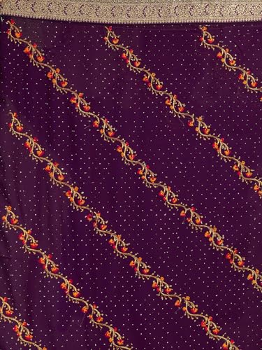 Image of Satrani Women's Georgette Embroidery & Stone Work Saree with Unstitched Blouse Piece
