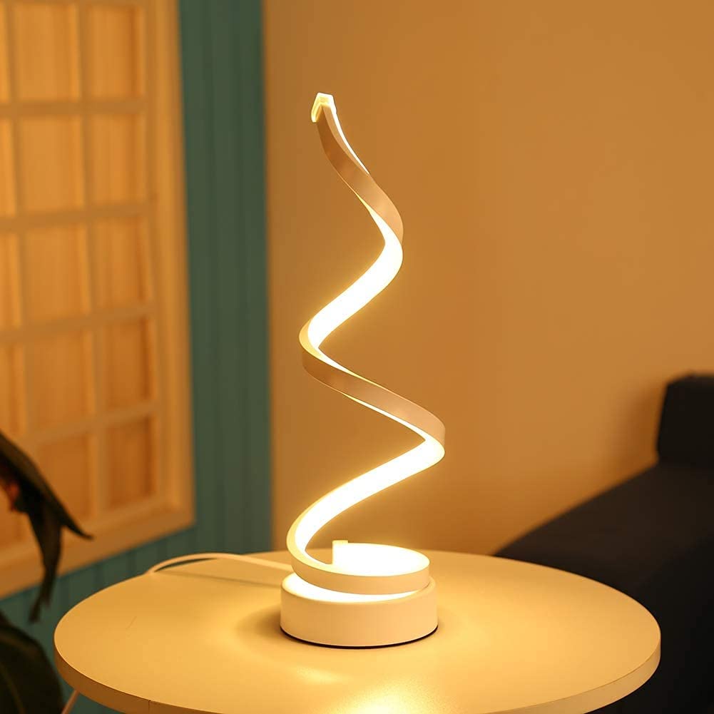 Spiraal LED-tafellamp, dimbaar 3 kleurmodi Bureaulamp, modern minimalistisch ontwerp, creatieve acryl LED-modelleringslamp Perfect voor slaapkamer woonkamer (kleur: zwart) (wit