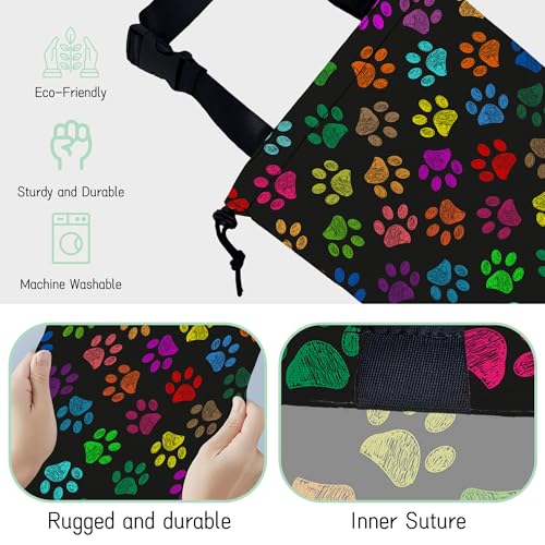 Image of Colorful Paw Prints Car Trash Bag,Hanging Drawstring Car Garbage Bag,Waterproof Canvas Car Back Seat Organizer with Adjustable Buckle,for Vehicles,SUVs,Camping,Road Trips