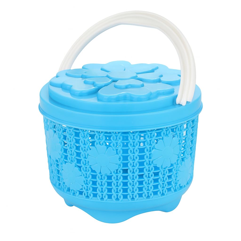 Decorative Plastic Storage Basket with Lid & Handle – Multi-Purpose Organizer for Home, Kitchen, Bathroom & Kids – Blue-image-38