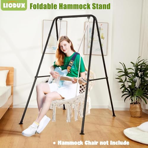 LIODUX Hammock Chair Stand - Max Load 330lbs, Heavy Duty for Outdoor or Indoor Use, Hanging Chair Not Included (Black)