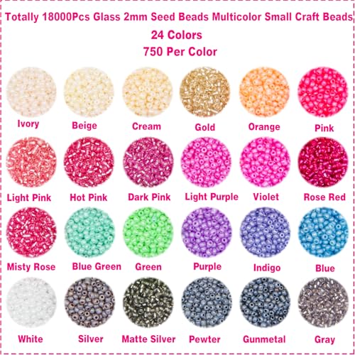 EuTengHao 18000Pcs Pony Seed Beads 2mm Glass Beads Waist Beads with Tweezers Strings for DIY Bracelet Necklaces Earring Jewelry Making Crafts (750 Per Color, 24 Colors) - Thumbnail 3
