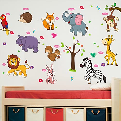 Animal Wall Sticker Cartoon Baby Children Diy Art Decal Self-Adhesive Wallpaper Mural Decorate For Living Room Tv Sofa Background Bedroom Kids Room Nursery #TOP4