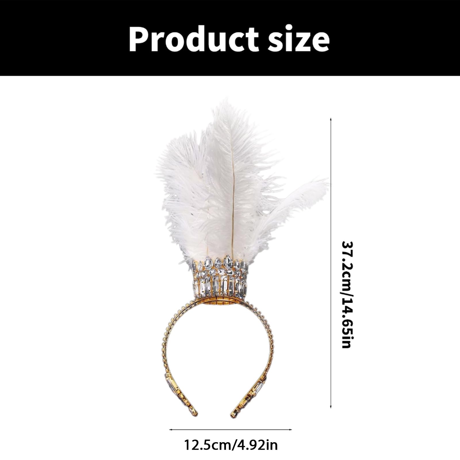 Elegante fascia per capelli con piume, con strass robusti, accessorio per capelli stravagante, portatile, accessorio per capelli da donna Trendyt
