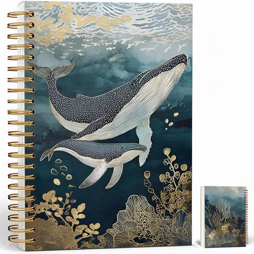 Journaling Notebooks for Women, Whale and Ocean Diary Notebook - Marine Life Notebook Journal Gifts, A5 Spiral Journal Notebook Office Supplies Gifts for Women Birthday Christmas (Blue-Whale)