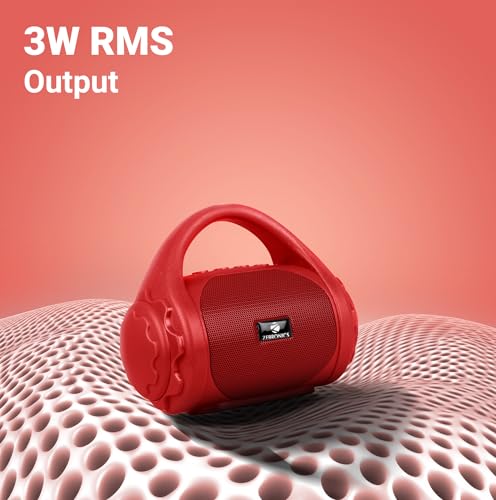 Image of Zebronics ZEB-COUNTY 3W Wireless Bluetooth Portable Speaker With Supporting Carry Handle, USB, SD Card, AUX, FM & Call Function (Red)