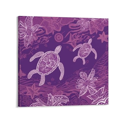 Toile abstraite Hawaï cadre moderne salon tortue violette 40x40