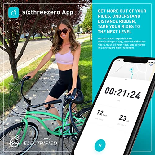 Sixthreezero Around The Block Women's Electric Bicycle, 7-Speed Beach Cruiser Ebike, 500 Watt Motor, 26" Wheels, Mint Green With Black Seat And Grips #TOP7