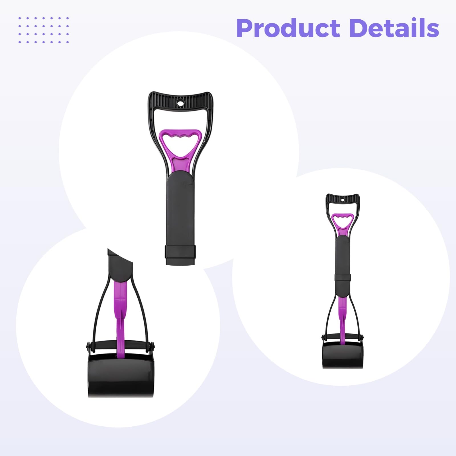 Ramasse-crottes pour Animaux avec Manche Long de 60 cm, Pelle à déjections pour Chien Pliable à la Verticale, Prise en Main Confortable, Plastique Facile à Nettoyer, Violet