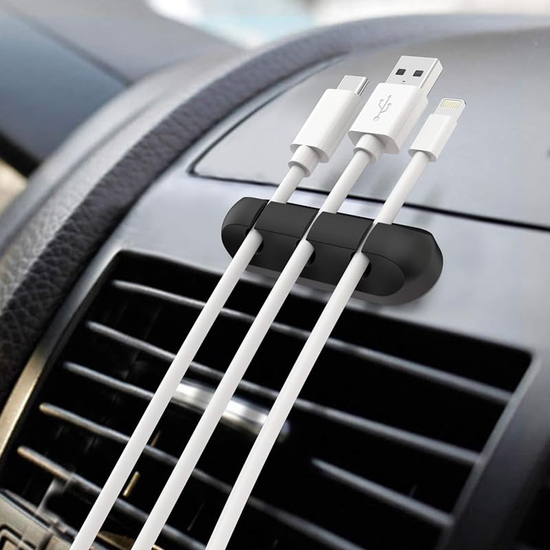 Miniatura 3 de Paquete de 3 clips de silicona para cables, organizador de cables USB, soporte para cables para mesita de noche de escritorio (3 ranuras), 3 negro