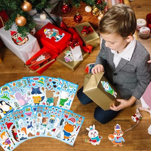 Image of 24 PCS Winter Stickers for Kids, Make-a-Face Sticker, Christmas Craft Decor | Make Your Own Stickers with 12 Designs of Animal Owl Penguin Snowman Bear Sticker for Winter Party Decorations Supplies