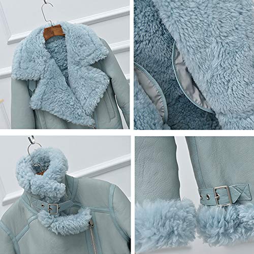 Denny&Dora 2019 New Womens Shearling Jacket Fashion Fur Coat Long Winter Coat Blue Leather Jacket (Blue, M) #TOP4