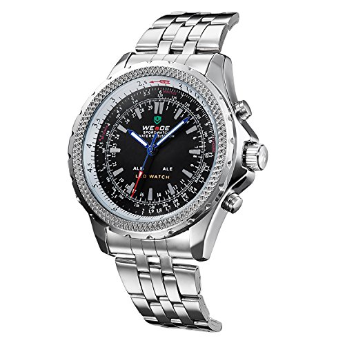 Image of Weide Big & Bold Dial Design,Original Japan Module PC21S Movement & LED Digital Movement Steel Band Analog Digital Watch 904-1C
