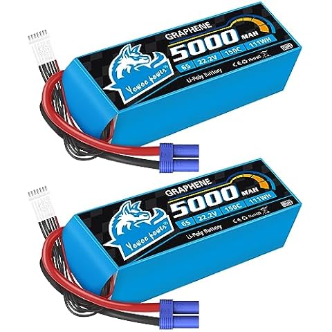 Yowoo 6S Lipo Battery 5000mAh 22.2V 150C Soft Pack Graphene Battery with EC5 Connector for RC Car Truck Airplane Helicopter Quadcopter Boat DJI Airplane (2 Packs) Cover