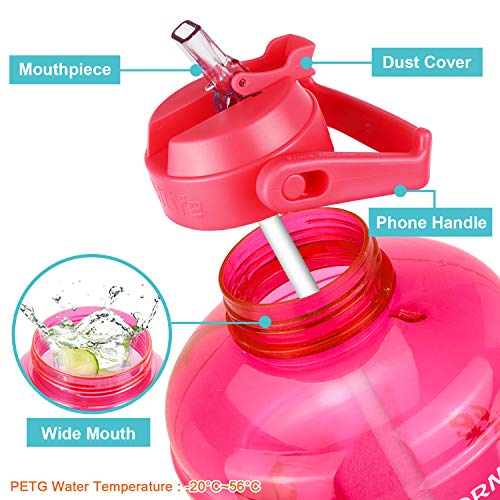 Image of QuiFit 1 Gallon Water Bottle - with Straw & Motivational Time Marker Leak-Proof BPA Free Reusable Gym Sports Outdoor Large(128OZ /73OZ) Capacity Water Jug