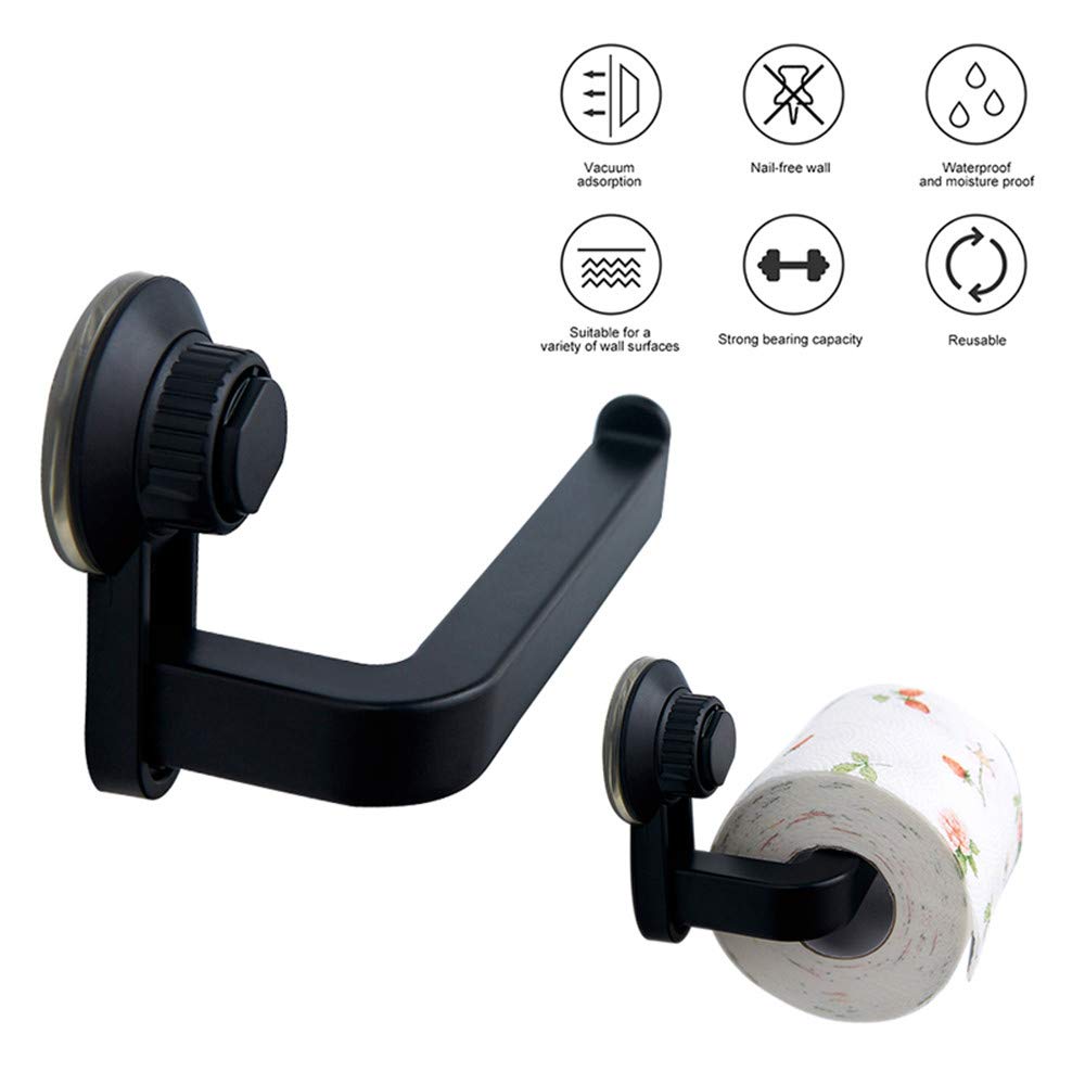 CMBSSTFC Portarrollos de Papel higiénico con Ventosa Adhesiva, Impermeable, montado en la Pared, para Cocina, Dormitorio y baño, sin Necesidad de taladrar (Negro)