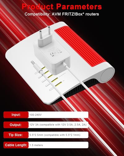 12V 3A Netzteil Ladegerät Kompatibel für AVM Fritz!Box 7690, 7590,7560,7390, 6490,5590, 7540, 7530, 7510, 7490, 6690, 7430, 5530...WLAN Router und Telekom Speedport Smart Steckernetzteil-weiß