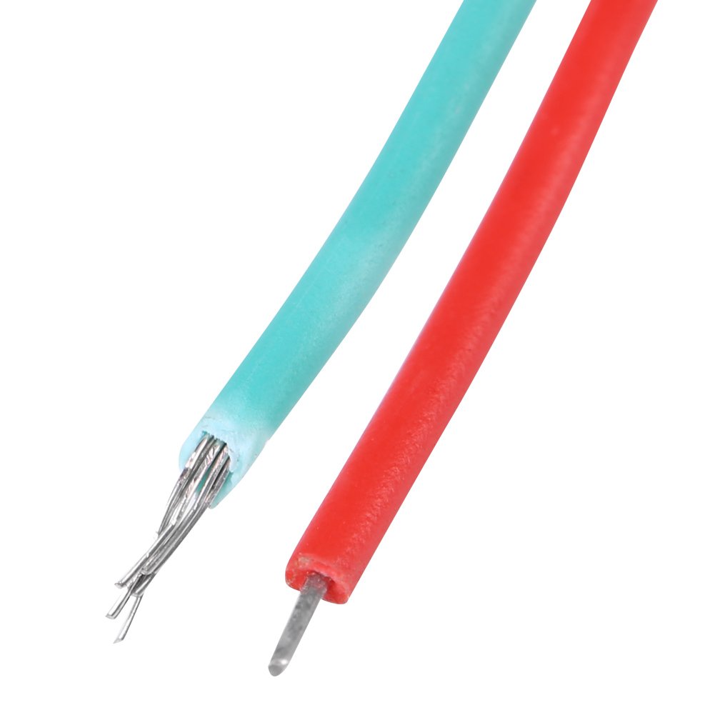 Close-up of the input wires, red and green