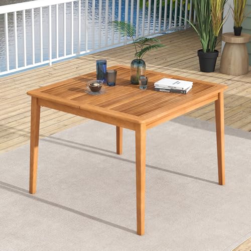 GOPLUS Table de Salle à Manger Extérieur en Bois d'Acacia FSC pour 4 Personnes,Table Salon de Jardin 100x100CM avec Trou pour Parasol Intégré, pour Porche,...