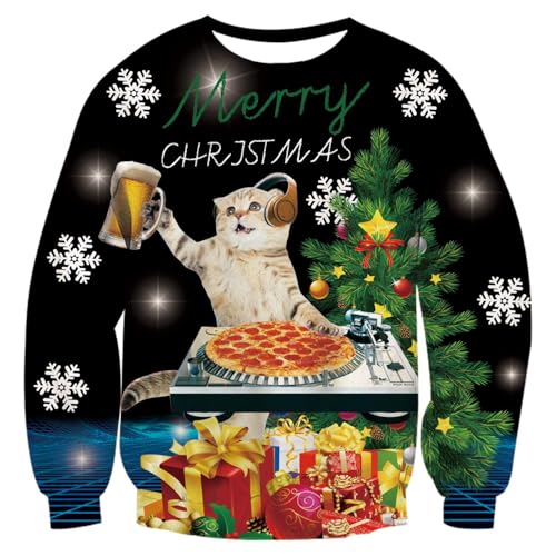 Idgreatim Unisex Ugly Christmas Crewneck Sweatshirt Novelty 3D Graphic Long Sleeve Sweater Shirt