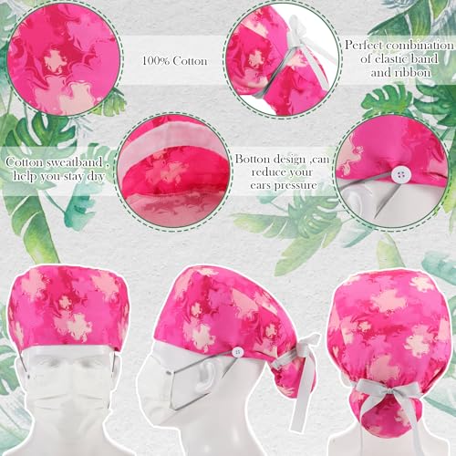 Image of 6 Pcs Scrub Cap Women Adjustable Nurse Cap with Button Bouffant Medical Surgical Hat Sweatband for Gift