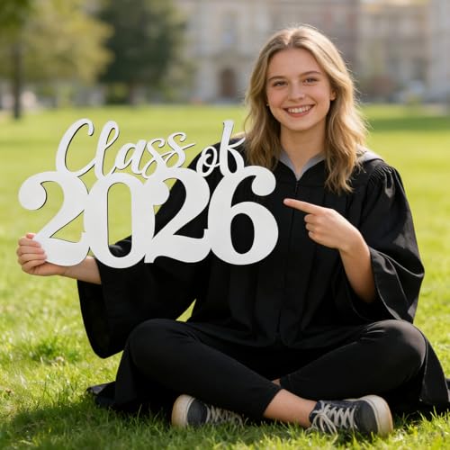 Butie Class of 2026 Sign - Wooden Graduation Hanging Decoration with Rope for Wall & Door Grad Photo Prop(White)