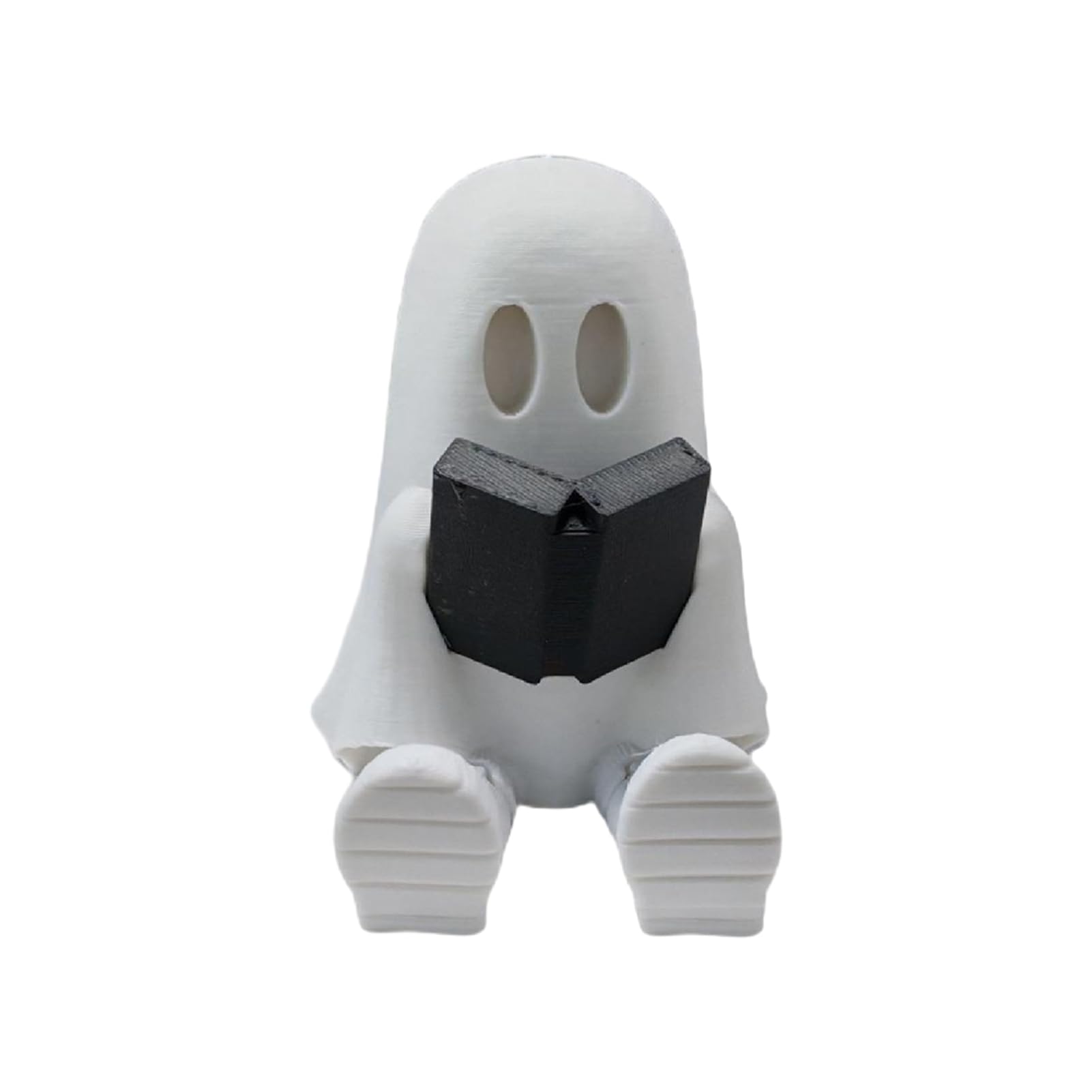 Tuxoiou Halloween Ghost Reading Book Figurine, 3D Printed Cute Ghost Statue with Movable Joints, Halloween Mini Ghosts Decorative Ornament for Bookshelf, Desktop Decor White
